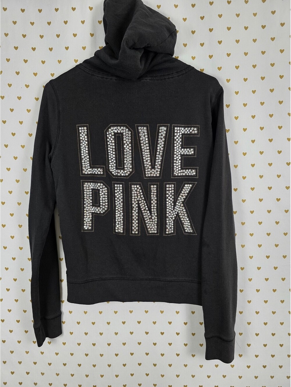 Victorias Secret Pink Bling Studded Full Zip Hoodie Jacket Black Small